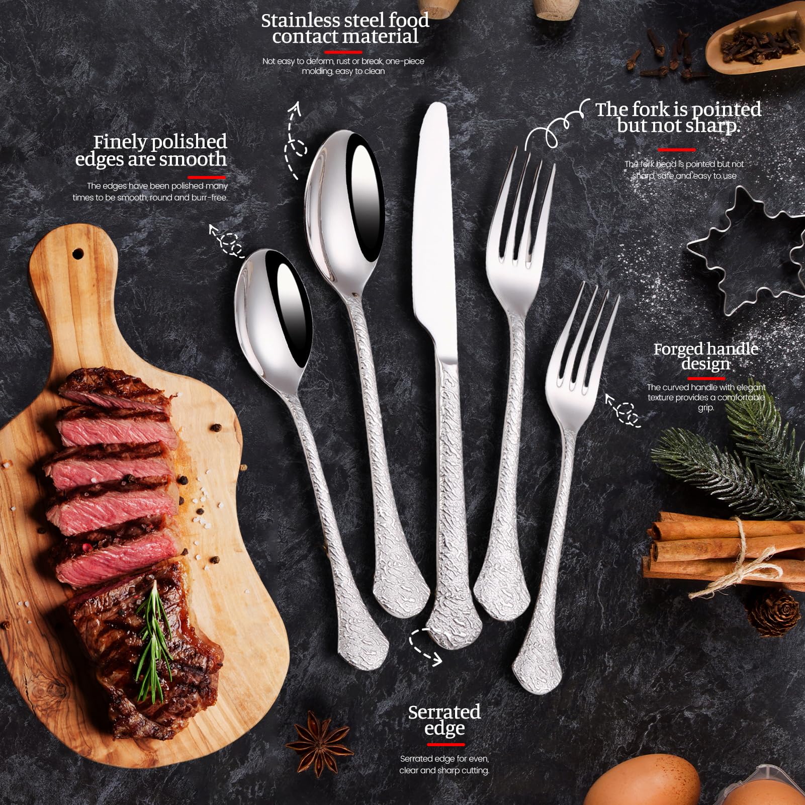 Luxus Besteckset Besteck Set, 18/10 Edelstahl, Spiegel Poliert, Messer Gabel Löffel Enthalten Elegant Gesund Langlebig Geschirr Für Zuhause, Hotel, Restaurant, Neues Haus (Set C,20pcs)