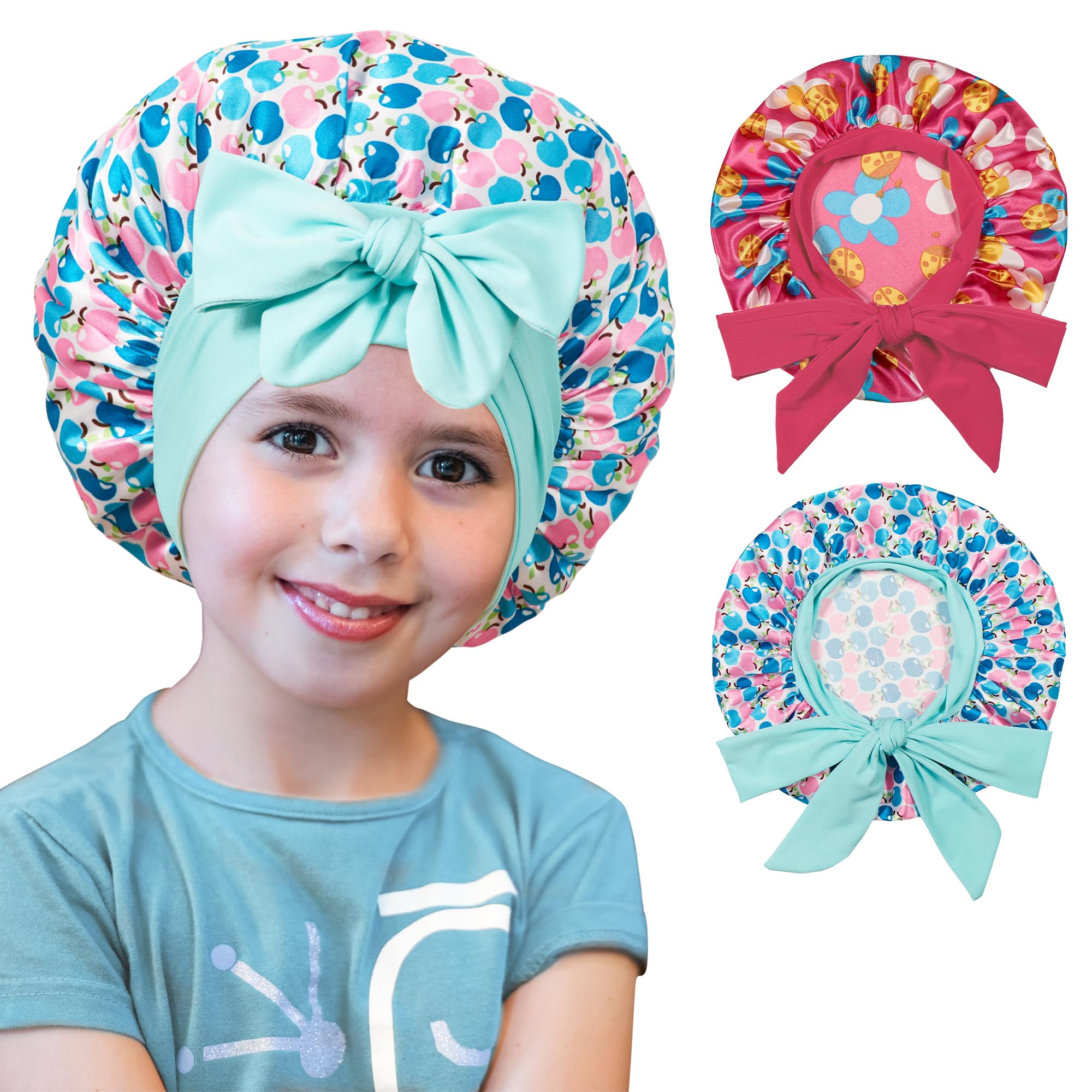 choshion 2 PCS Kids Bonnets for Girls, Silk Bonnet for Kids, Satin Bonnet for Sleeping, Baby Toddler Tie Bonnet Sleep Cap