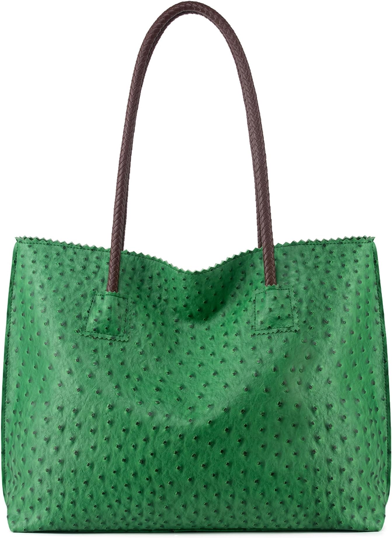 Tote Bag for Women with Zipper Large Ostrich Vegan Leather Shoulder Purses and Handbags