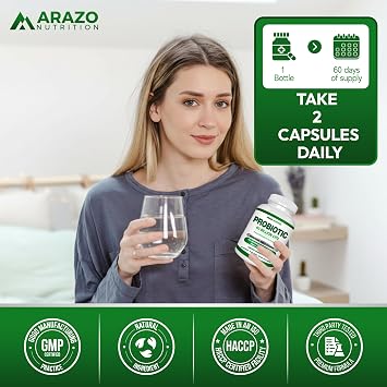 Arazo Nutrition Probiotic 40 Billion CFU Per Serving - Shelf Stable with Prebiotics and Acidophilus - Stable Potency Until Expiration Time Delay Release Probiotics