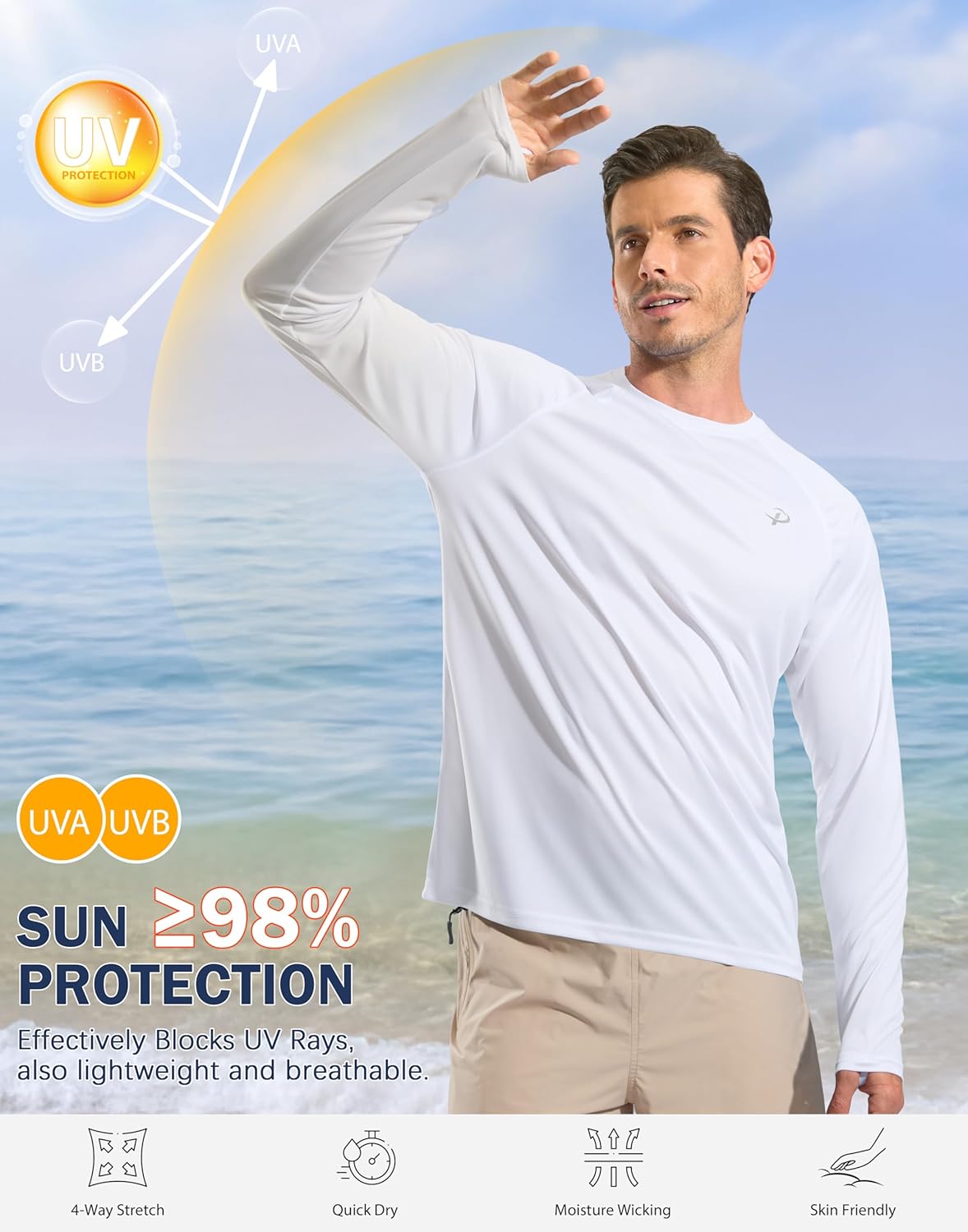 Pudolla Men's Sun Protection Shirts UV SPF UPF 50+ Rash Guard Long Sleeve Lightweight Quick Dry Brethable Swimming Fishing - Image 3