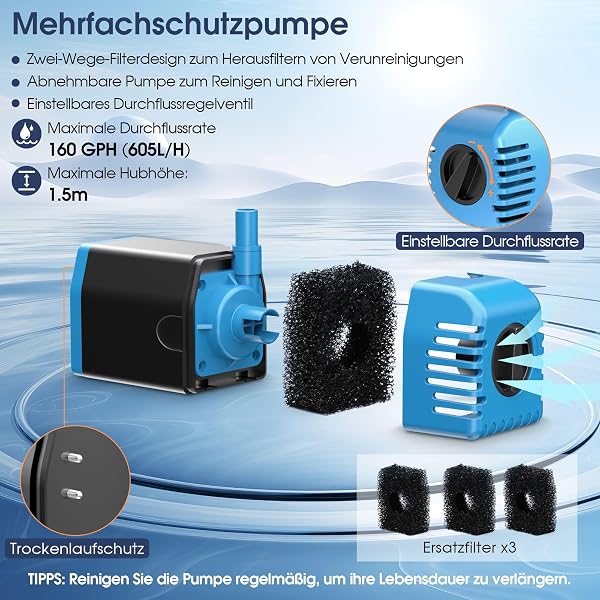 Biling Solar Springbrunnen für Außen, 12W 605L/H Leise Teichpumpe Solar mit 4 Düsen und Schlauch, Solarbrunnen für Draussen Kleine Gartenteich 5㎡ Mini-Wasserfälle Blumentöpfe Dekorationsbrunnen - 2