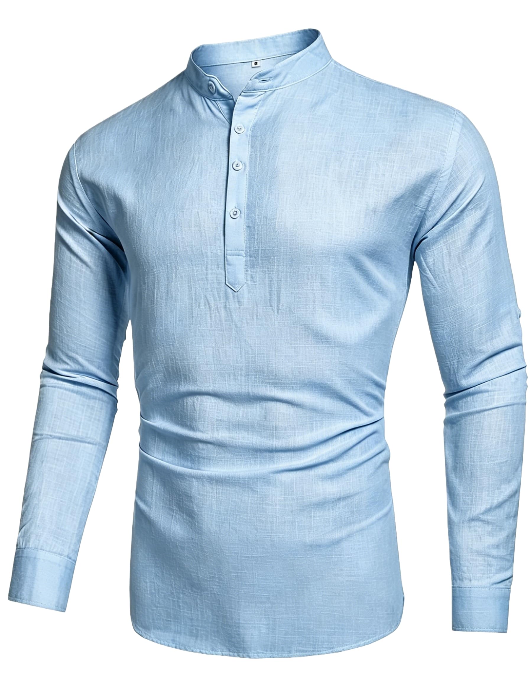 Cegerne Chemise en Lin Homme Manches Longues Chemise Été Légère Respirante Henley Casual pour Vacances Plage
