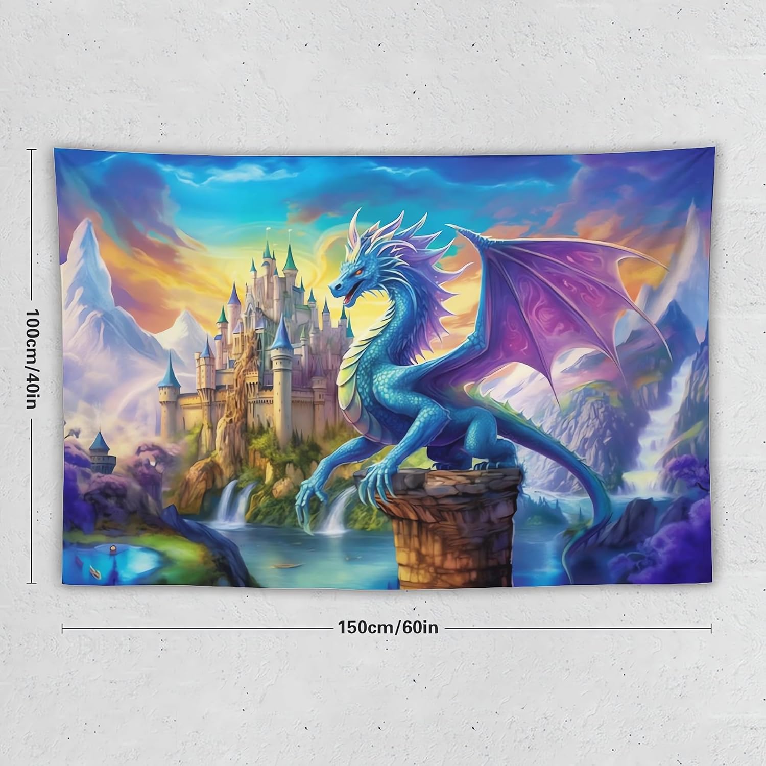 ANMOGID Dragon Tapestry Castle Wall Hanging Aesthetic Purple Blue Decoration For Bedroom Living Room Wall Art Tapestries 59"x39"