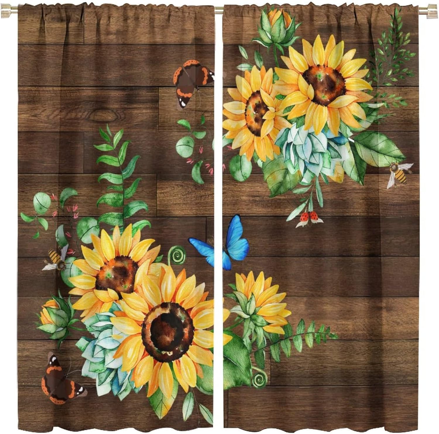Rideaux occultants thermiques motif tournesol 3D anti-froid pour salon et chambre