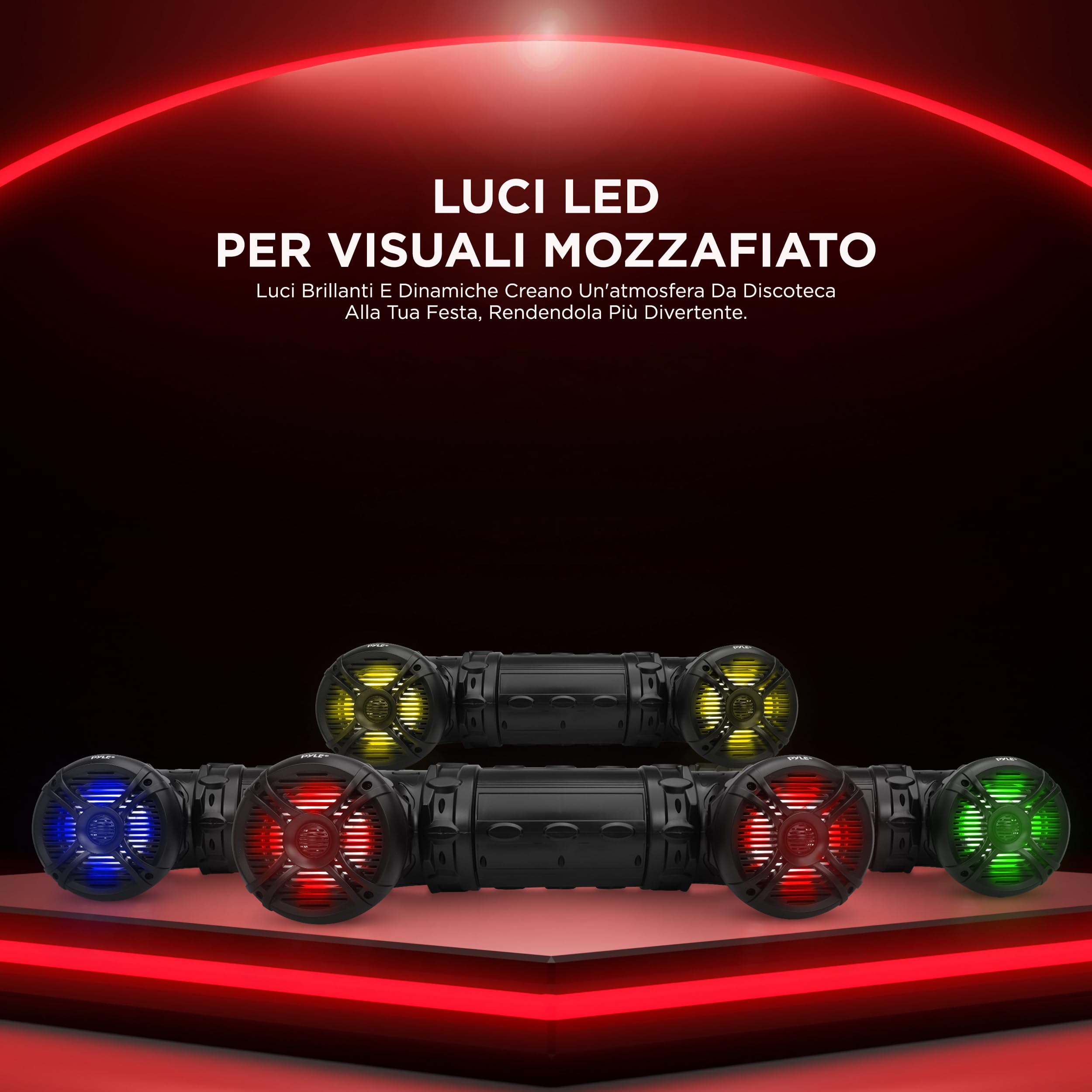Pyle Altoparlanti Bluetooth da 800 Watt, Casse Audio Amplificate da 16,5 Centimetri con Luci LED Multicolore, Cassa Bluetooth Impermeabile per Uso Esterno