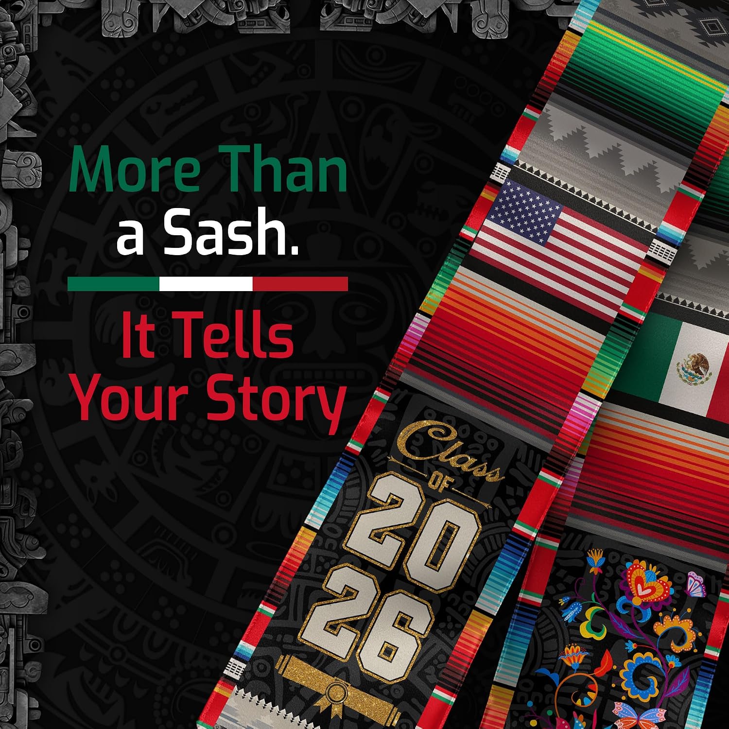 Mexico Graduation Stole, Mexican Graduation Sash, Mexican American Flag Sash 2026