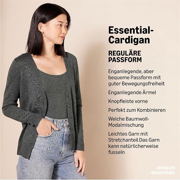 Amazon Essentials Damen Leichter Cardigan mit V-Ausschnitt (in Übergröße erhältlich) XL Hellgrau Meliert - 1