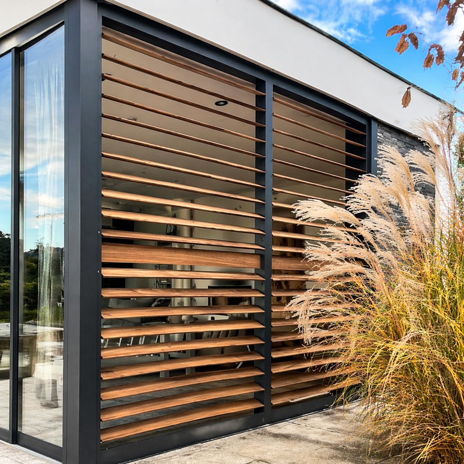 QLS Shutters Sichtschutz Set 100 cm mit 12 Holzlamellen verstellbar