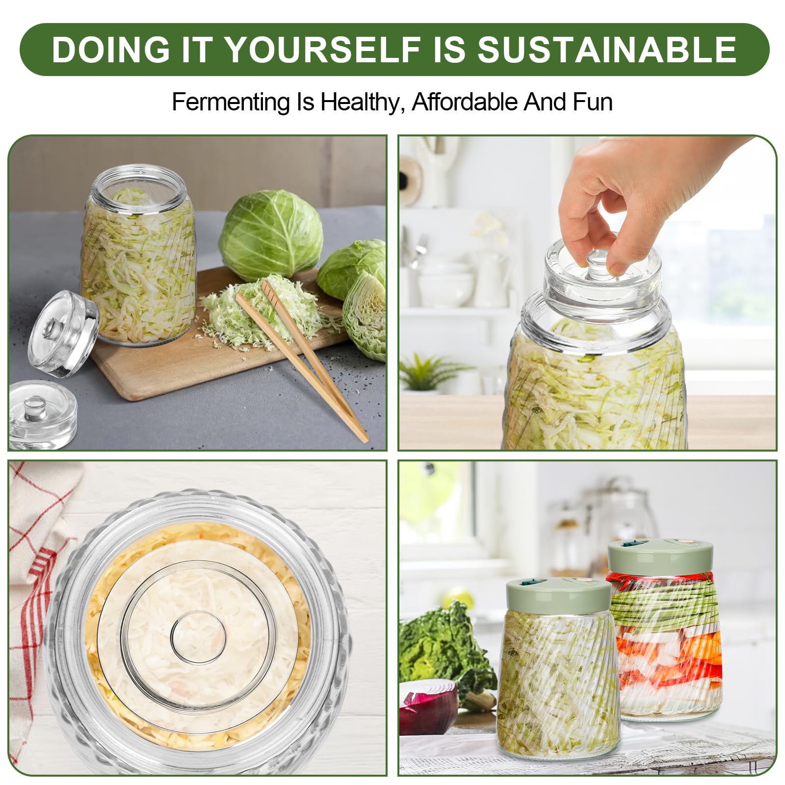 USHOP Słoik Fermentacyjny z 2 Otworami Wentylacyjnymi,Słoiki Fermentacyjne 1.4 L Pojemnik Kimchi,do Fermentacji Kefiru, Kimchi, Kapusty Kiszonej, Zakwasu, Owsa na Noc, Słoików Fermentacyjnych,2 Szt