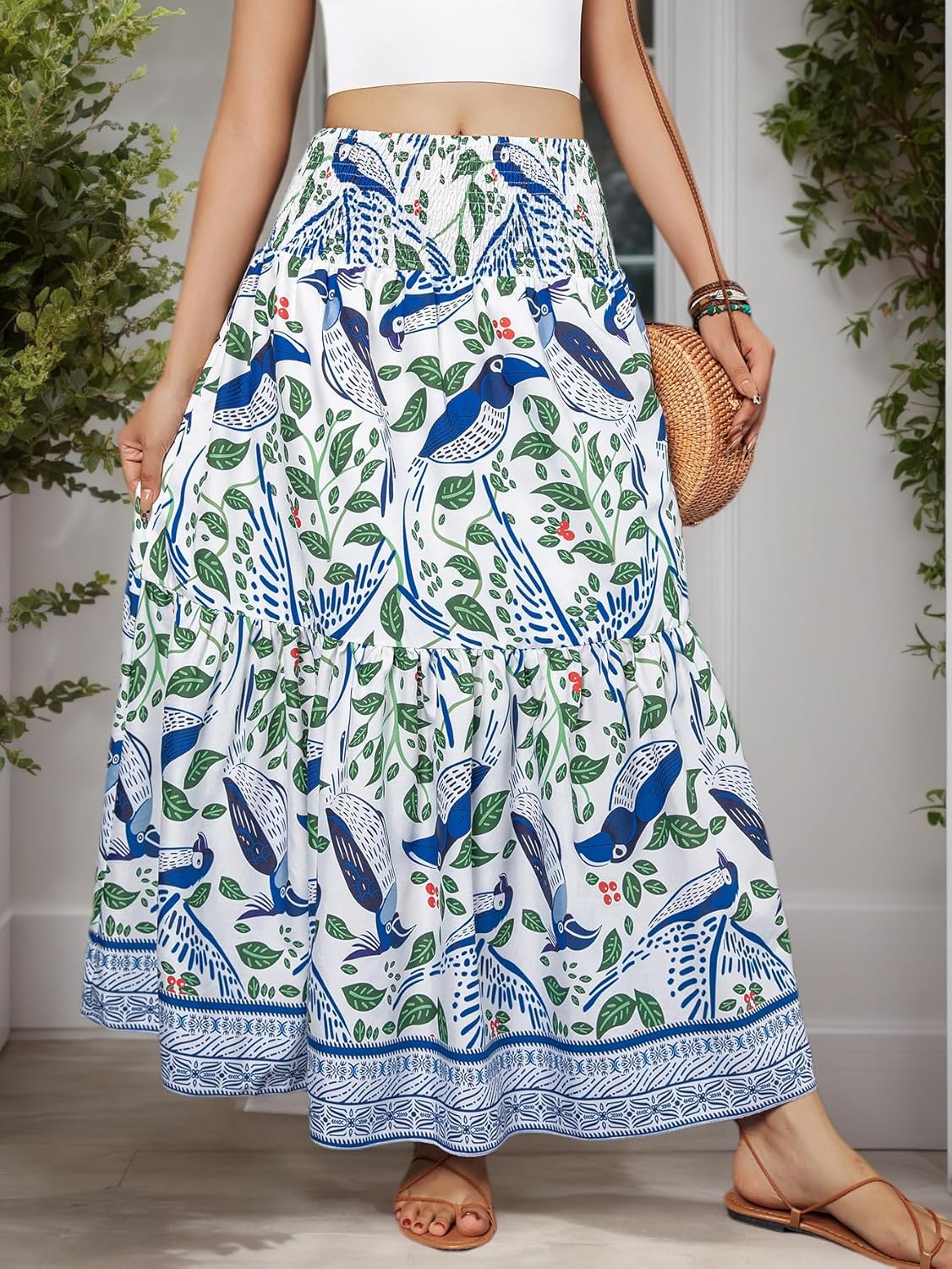 YHYJMY Women's Boho Skirt Elastic High Waist Pleated A-Line Flared Maxi Skirts Womens Flowy Long Skirts - Image 2