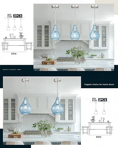 Miniatura 5 de TENGXIN Paquete de 2 lámparas colgantes de cocina sobre isla de 6 pulgadas, colgantes colgantes, lámpara colgante de vidrio a rayas con acabado