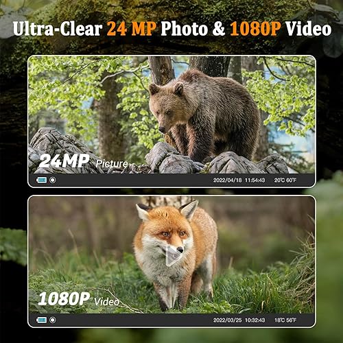 Miniatura 3 de Cámara de rastreo de 24MP 1080P, cámara de juego con visión nocturna, tiempo de activación de 0.2 s, cámaras de caza impermeables con LCD de 2.0