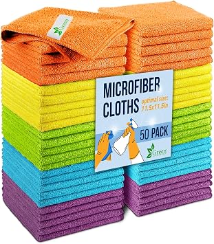 GREEN LIFESTYLE Microfiber Cleaning Cloth 11.5" x 11.5" 50 Pack - Edgeless Microfiber Towels for Cars, Cleaning Rags, Lint Free Car Microfiber Towel, Reusable Cleaning Cloths Multicolor