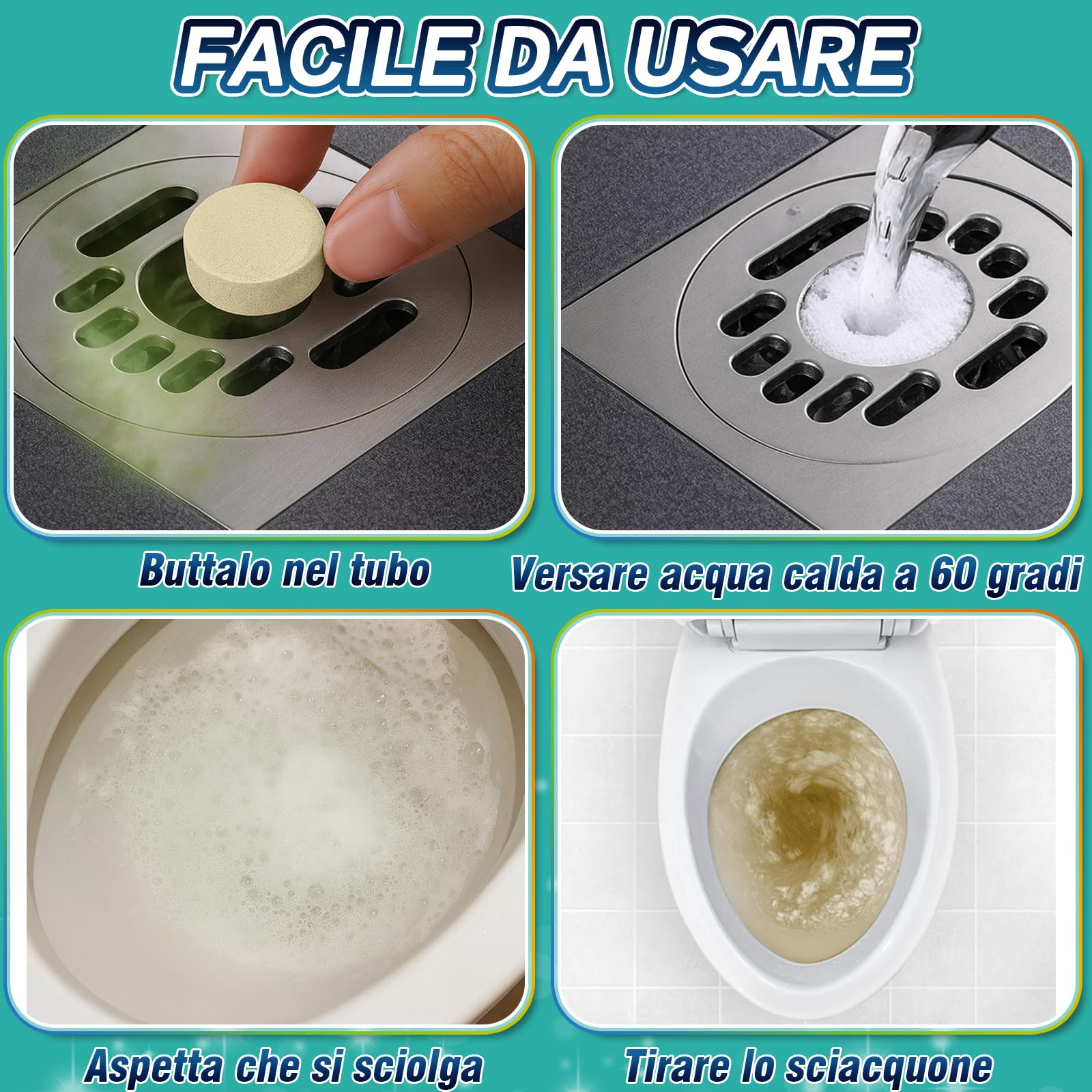 Pastiglie Cattivi Odori Scarichi, 25 Compresse Deodorante Bagno Elimina Rapidamente gli Odori per Scarichi di Fognature, WC e Lavandini, Eliminare Odore di Fogna in Bagno, Fornitura per 1 Anno