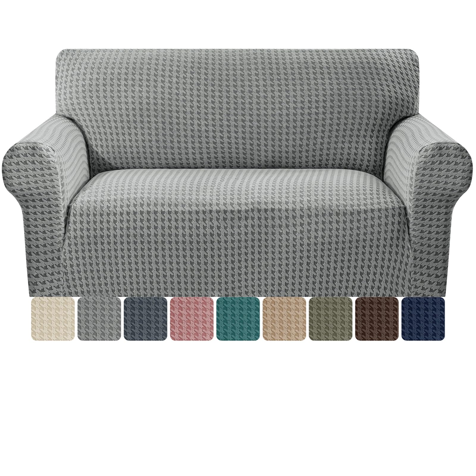 MAXIJIN Stretch 2 Seater Couch Cover Sofa Covers (55"-69" Washable Sofa Slipcovers with Non-Slip Foam & Elastic Strap, Dog Cat Pet Friendly Furniture Protector (Light Grey, 2 Seater)