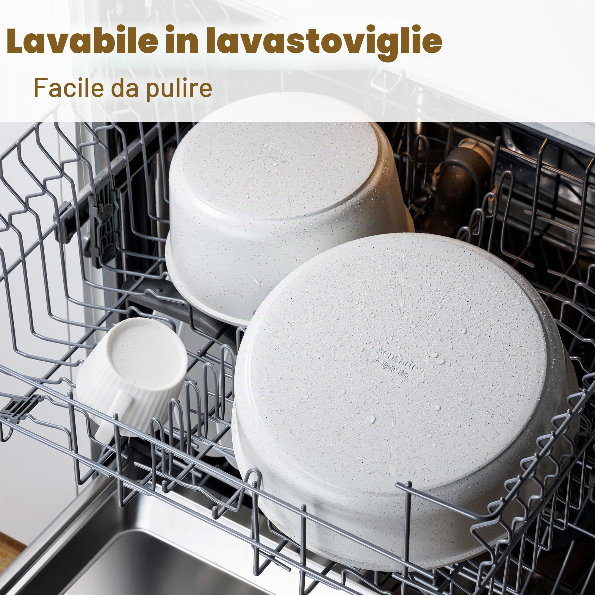 SENSARTE Set Pentole Induzione 17 Pezzi, Batteria pentole a induzione e ogni piano cottura, Set Padella Antiaderente, Manici Amovibili, con Coperchi, Impilabile