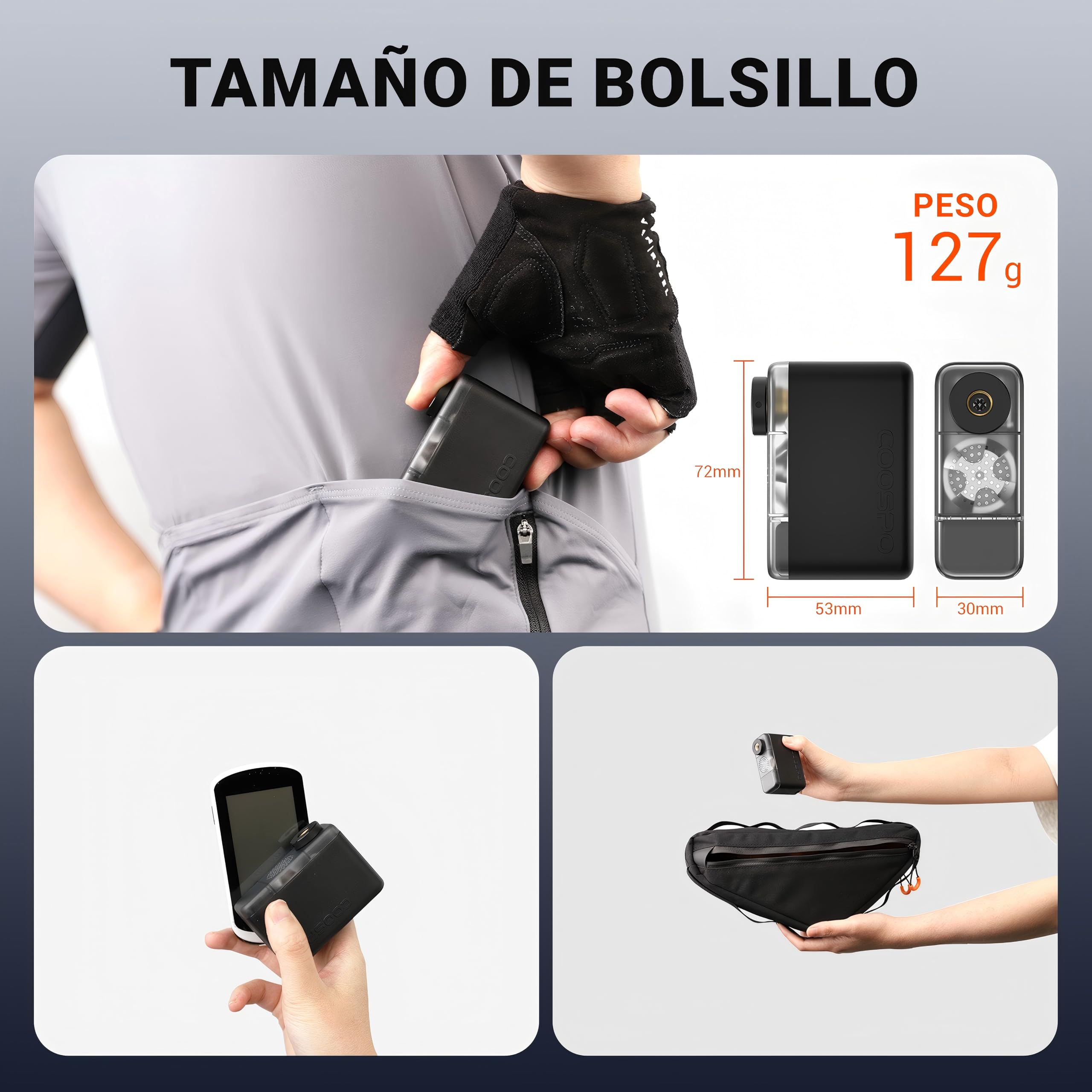 COOSPO X1 Mini Bomba Eléctrica para Bicicleta Max 120PSI Minibomba Eléctrica, Inflado Rápido para Válvula Presta y Schrader, Compacta para Bicicleta E-Bike, Bicicleta de Montaña, Bicicleta de Ciudad