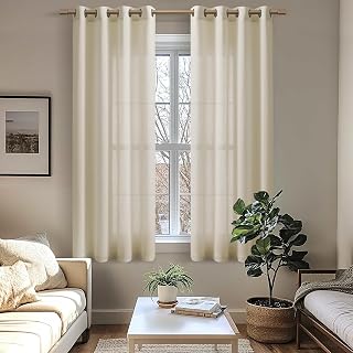 63 Inch Length Linen Sheer Curtains for Bedroom 2 Panels Window Drapes with Bronze Grommets Light Filtering Semi Transparent Linen Curtains for Living Room Bathroom Kitchen 52x63 Inch Natural Oats - Amazon product rated Grade A