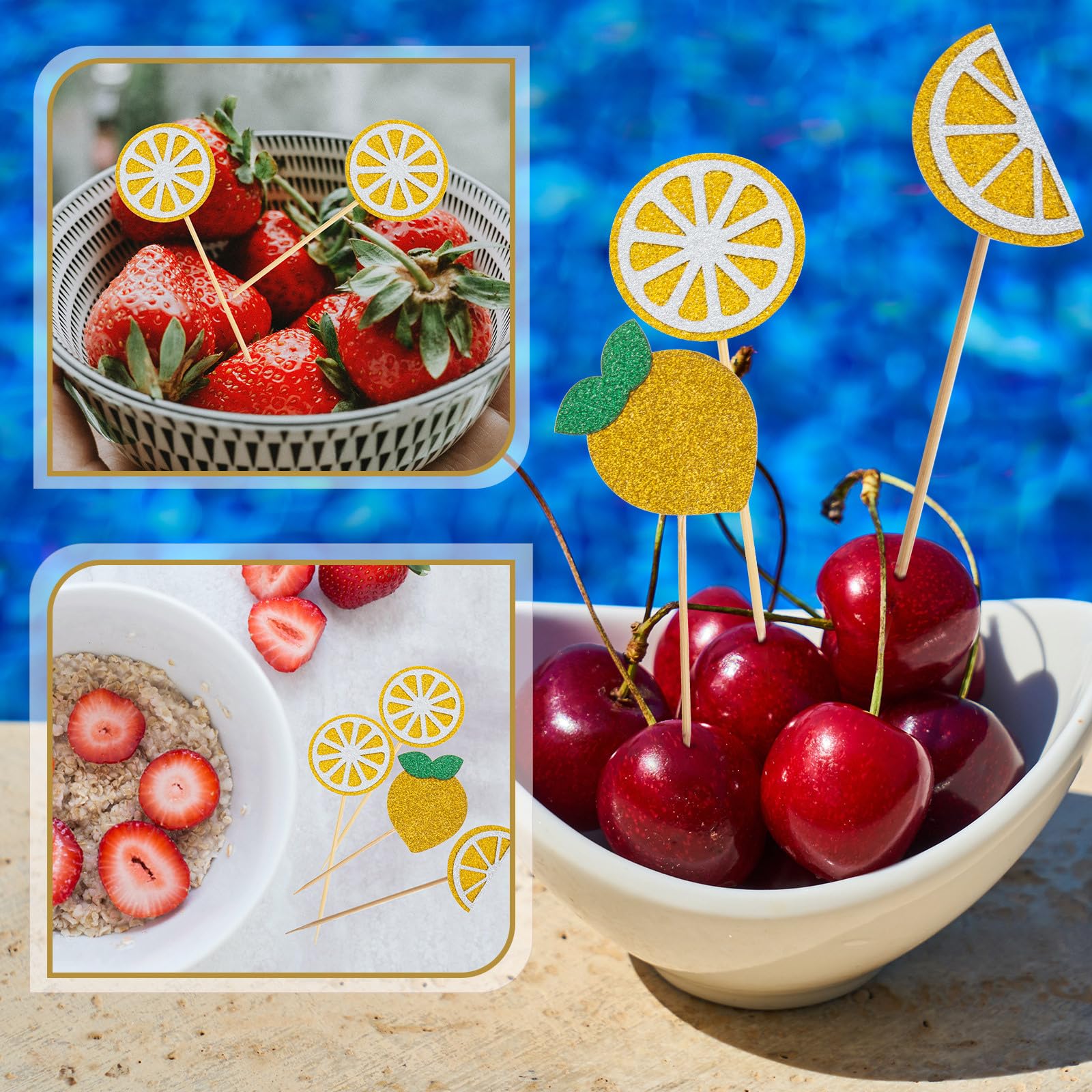 PRETYZOOM 36Pcs Lemon Cupcake Toppers Fruits Theme Party Dessert Cupcake Picks Decorative Toothpicks for Appetizers Summer Party Supplies