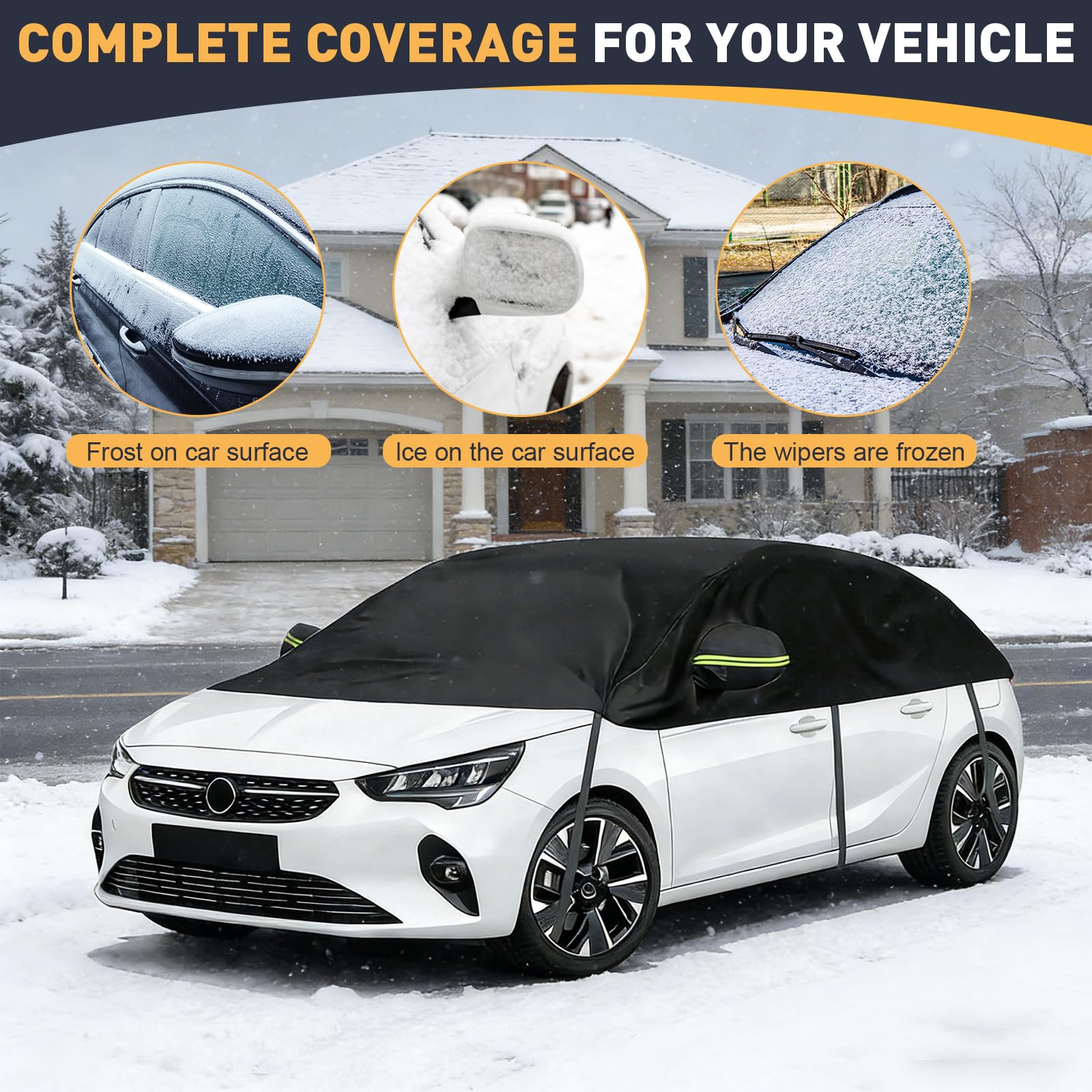 Halbe Autoabdeckung Ersatz Passend für Opel Corsa D Renault Clio VW Golf VW Polo, Universelle Sonnenfest Hälfte Halbgarage, Wasserdicht Auto Halbgarage, UV-Beständige Regen Sonne Staub Schutz