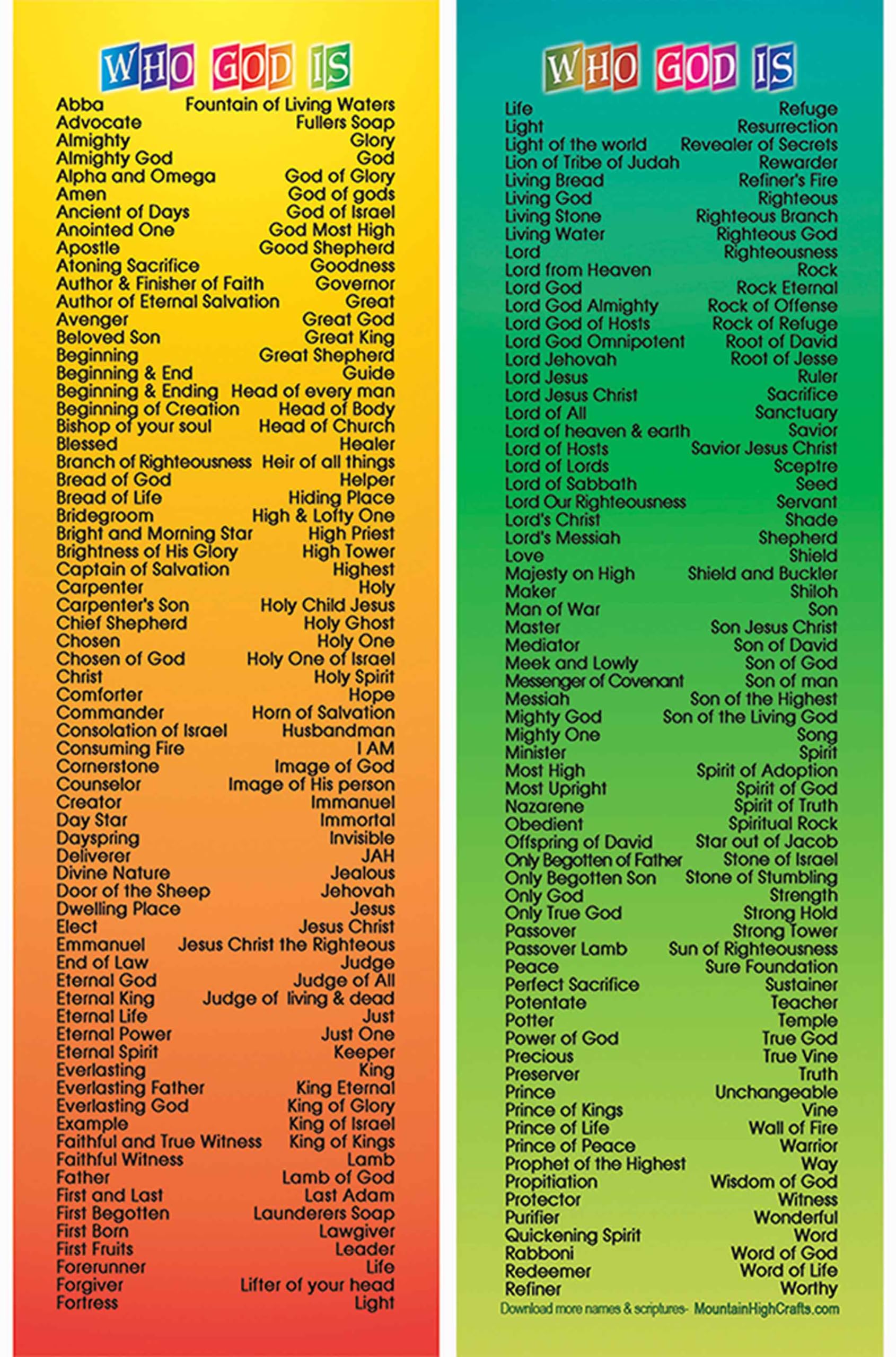 Who God is Bookmark, 270 Names of God - Set of 10 Bookmarks