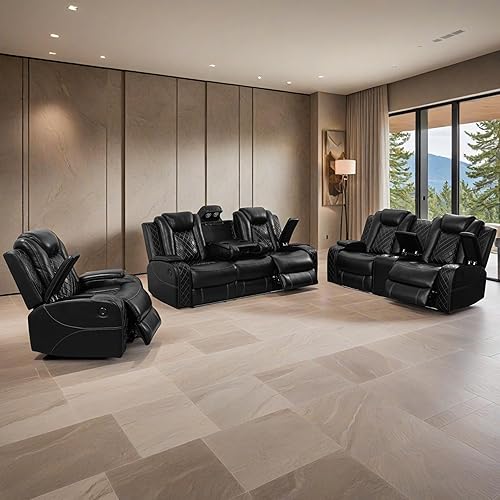 Juego de sofá reclinable eléctrico juego de 3 piezas reclinable seccional, reclinable inteligente, sillón reclinable de cuero transpirable con