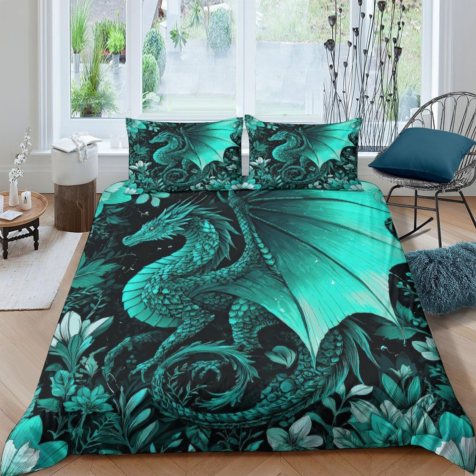 Ctjqhvkz Style-4 3D Printed Emerald Dragon Fitted Sheet Microfiber Anti-Slip Mattress Cover Fantasy Decor For Bedroom Dorm Guest Room Single（135X200cm）