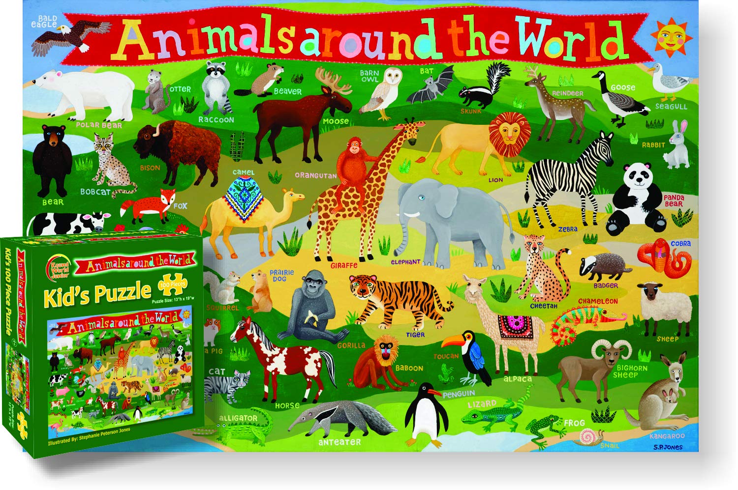 Animal Planet 46-Piece Floor Puzzle For Kids - World Animals Educational Jigsaw