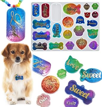 Cute Pet Tag Resin Mold, Silicone Keychain Molds for Resin, Dog Bone Cat Tag Resin Molds for Epoxy Casting Polymer Plaster Clay DIY Art Crafts Pendant Charm Decoration