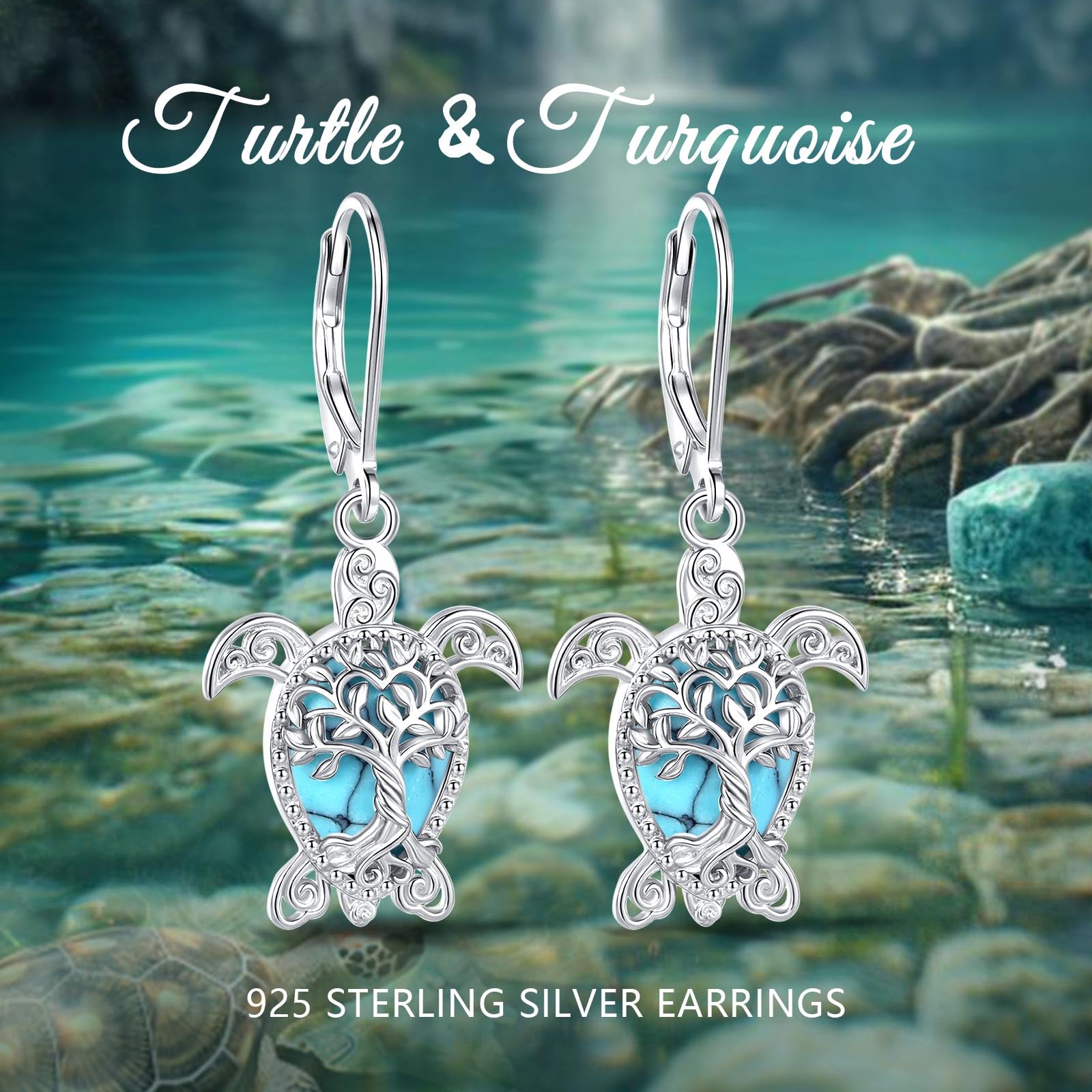 Sterling Silber 925 Lebensbaum Türkis Mondstein/Schneeflocke/Vintage Schlange Mond/Sonnenblume/Niedlich Ozean Hochlandkuh Ohrringe Schmuck Ohrstecker Geschenk für Damen Frauen
