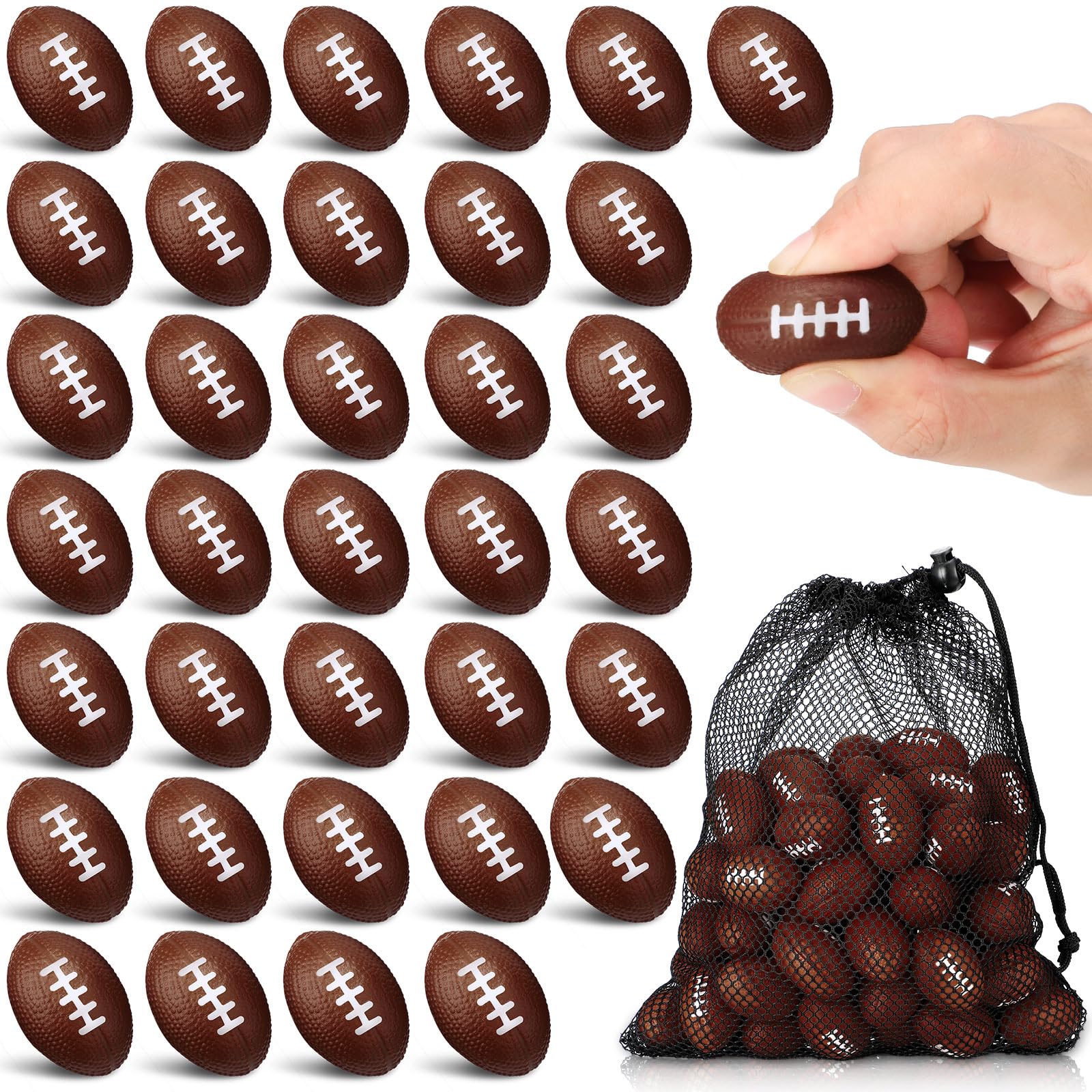 JellyArch 40 Packs 1.4 Inch Mini Foam Football Bulk Sports Stress Ball for Footballs Party Favors Supplies Decoration Outdoor Games