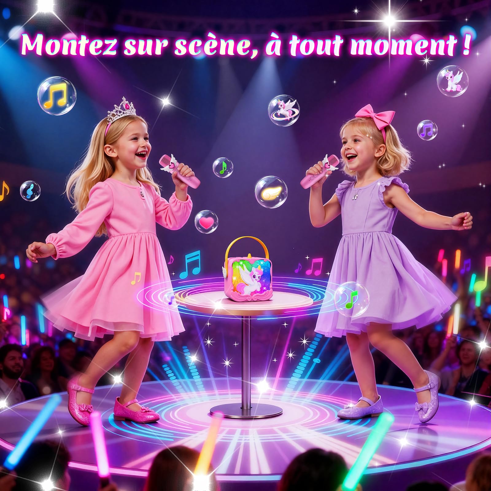 Micro Karaoke Enfant avec Lumineux LED,Licorne Jouet Fille 3-10+ Ans Bluetooth Microphone Sans Fil Idee Cadeau Fille 3-10 Ans Micro Enfant pour Chanter Filles Licorne Sono Anniversaire & Cadeau Pâques
