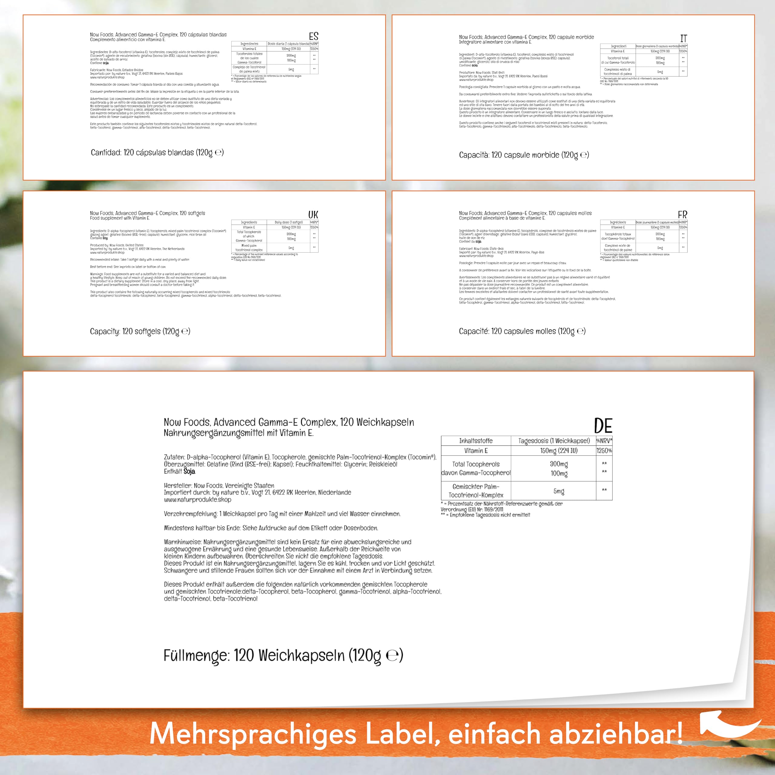 Now Foods, Advanced Gamma-E-Komplex, 120 Weichkapseln, Laborgeprüft, Vitamin E, Glutenfrei, Ohne Gentechnik