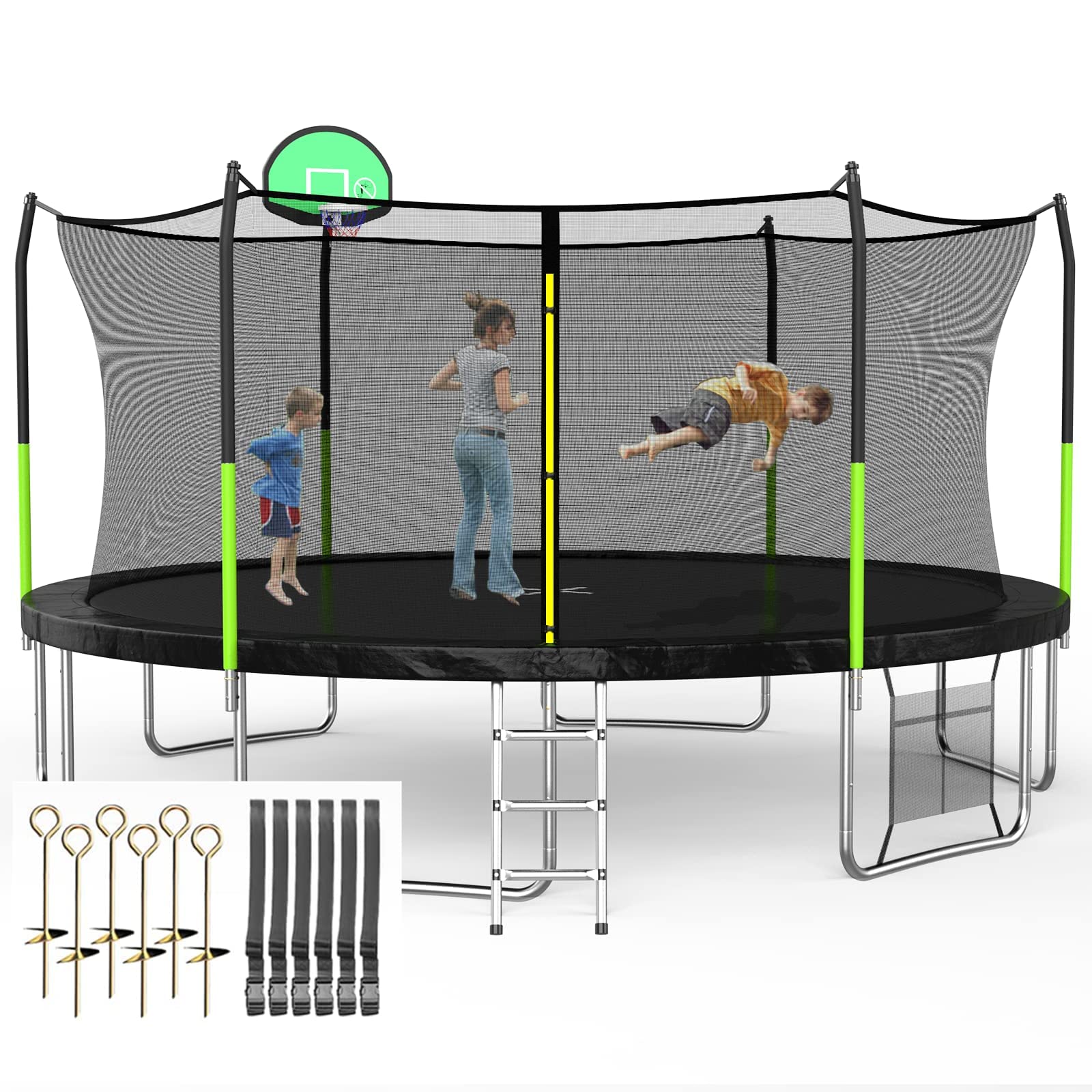 SKOK 14FT Trampolines with Net, 400LBS Outdoor Trampolines for Kids with Basketball Hoop -ASTM Approved Trampoline for Children and Adults