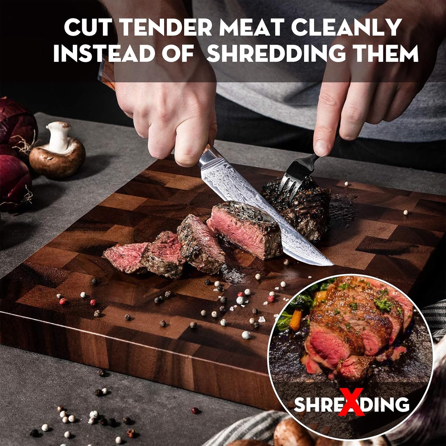 Steak Knives Set of 6 Damascus Premium Non Serrated Steak Knife Set with Natural Olive Wood Handle, 67-Layer Japanese Steel Straight Edge Blades – High End Steak Knives for Fine Dining & Gift