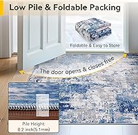 Vista 7 de Washable Area Rugs 3'x5' Non-Slip Modern Abstract Soft for Living Room Entryway Bedroom Nursery, Print Pattern, Blue Grey Navy Gray