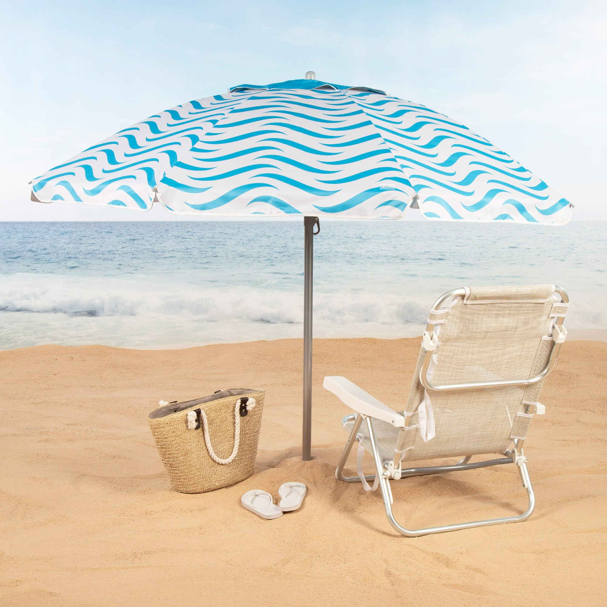 Pincho Ombrellone da spiaggia grande 200 cm, antivento, protezione UV 50, materiali di qualità, tubo di alluminio, aste in fibra di vetro, bastone reclinabile (colore 45
