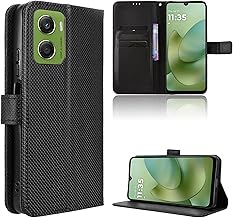Cover for Motorola Moto G06 Case, Premium Magnetic Wallet Flip Case, Carbon Fibre Case - Black