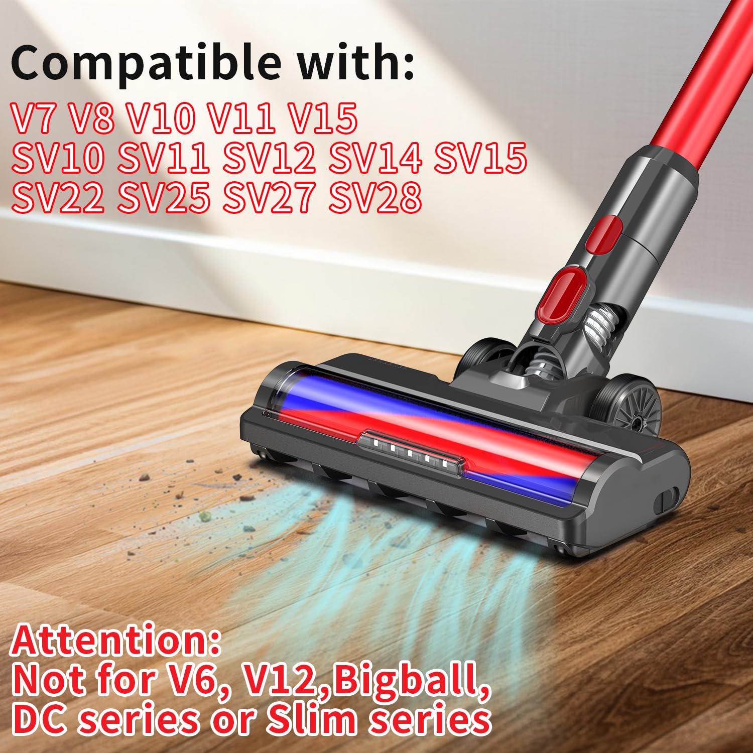 Bürste mit Softwalze für Dyson V7 V8 V10 V11 V15 Bodendüse Ersatzteil Softroller Ersatzbürste Frontlichter für Hartböden wie Parkett Holzböden Laminat Fliesen