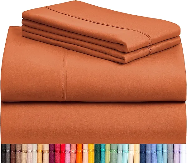 LuxClub 4 PC Queen Sheet Set, Queen Size, Deep Pockets Wrinkle Free Cooling Sheets Machine Washable Hotel Bedding Silky Soft - Autumn Orange Queen