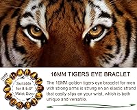 Vista 144 de 12MM Tiger Eye Bracelet Men Natural Golden Yellow Cats Eye Handmade Stretch Jewelry for about 8 inch Wrist Size Bring Luck Fortune Courage
