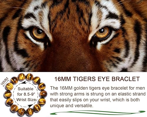 Miniatura 144 de 12MM Tiger Eye Bracelet Men Natural Golden Yellow Cats Eye Handmade Stretch Jewelry for about 8 inch Wrist Size Bring Luck Fortune Courage