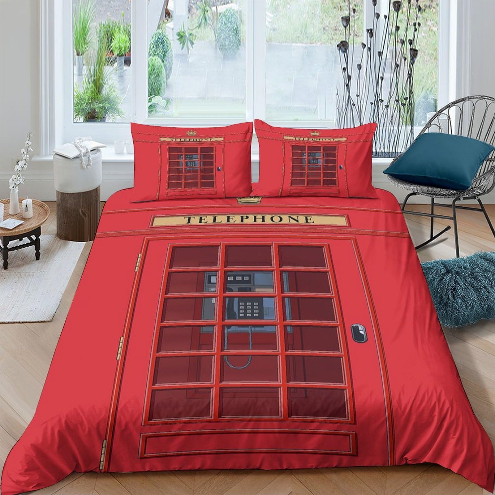 3D Printed Telephone Booth Quilt Cover, Microfiber Duvet Cover Hidden
