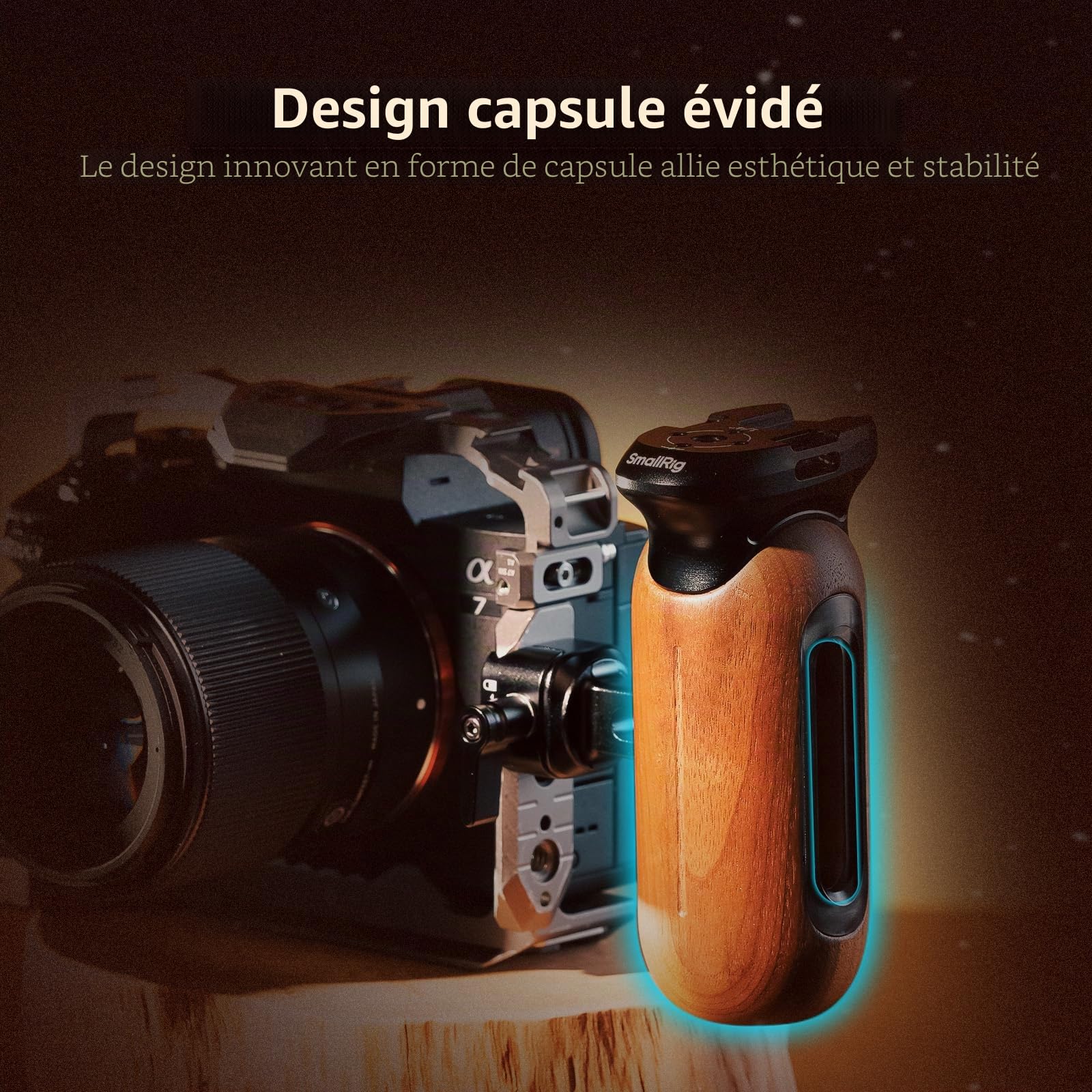 SMALLRIG Poignée Latérale en Bois pour Cages d'Appareil Photo avec Pince OTAN, Poignée Ergonomique Côté Gauche ou Droit, Réglage Vertical Haut/Bas de 27 mm, Capacité de Charge de 15 kg - 5239