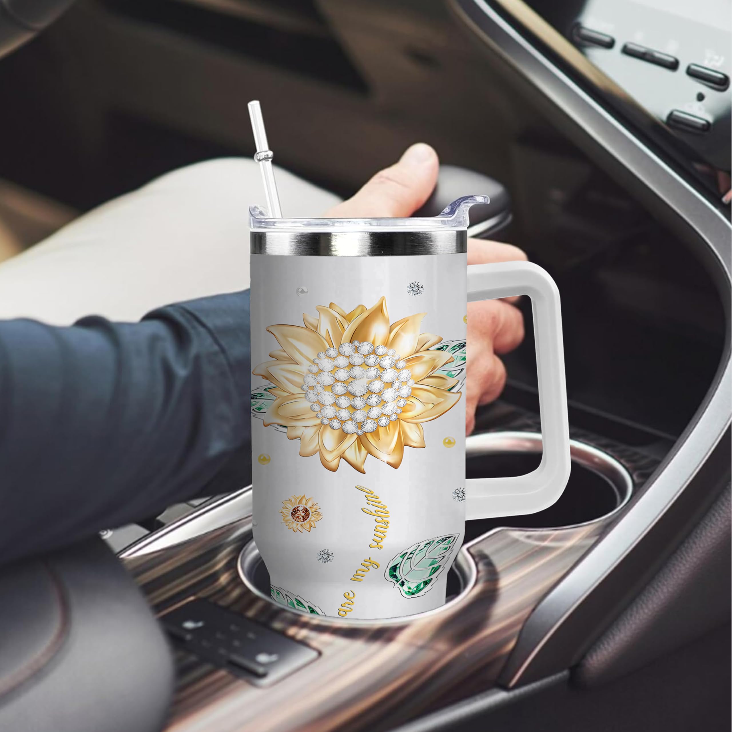 Trinkbecher mit Griff und Strohhalm, doppelwandig, Vakuum, wiederverwendbar, Edelstahl, isoliert, Reisebecher, 1,2 l, auslaufsicherer Becher mit Griff und Strohhalm, für Frauen, Geschenke