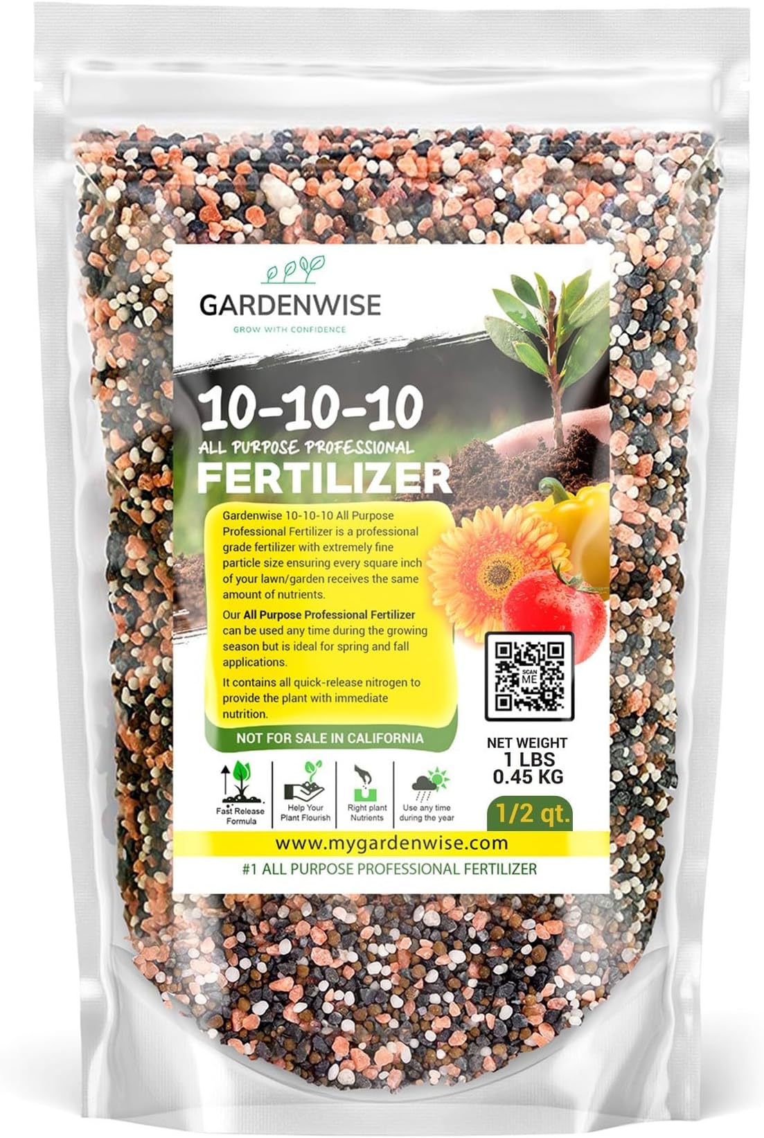 10-10-10 Plant Fertilizer Slow Release - 10 10 10 All Purpose Granular Garden Fertilizer for Vegetables, Tomato, Arborvitae, Shrubs, Rose, Flowers, Fruit, Fig Trees (1/2 Quart)