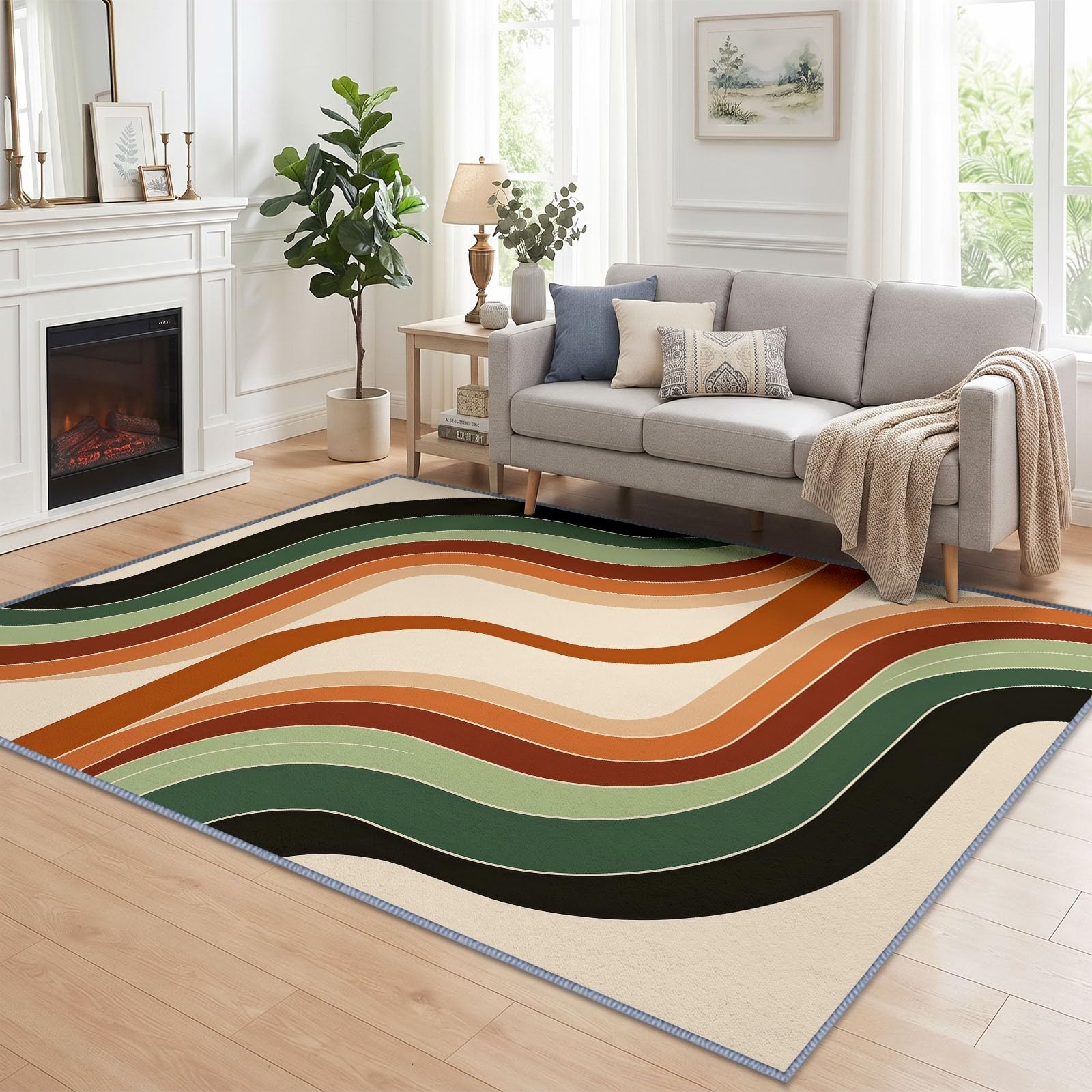 Générique Nastro, tappeto da soggiorno, lavabile, 160 x 230 cm, lavabile in Boemia, astratto, antiscivolo, lavabile in lavatrice, a pelo corto, morbido, per soggiorno, camera da letto o ufficio