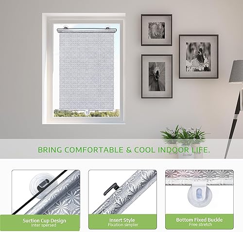 Miniatura 3 de Persiana opaca sin perforaciones con 3 ventosas, cortina enrollable portátil temporal para el hogar, oficina, automóvil, patrón láser, 80% de