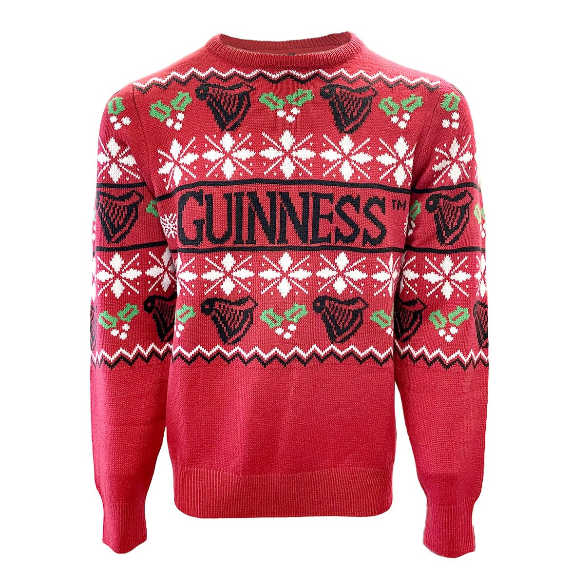 Guinness Christmas Jumper - Red Harp & Holly Design - G5203 (UK, Alpha, XS, Regular, Regular, Red)
